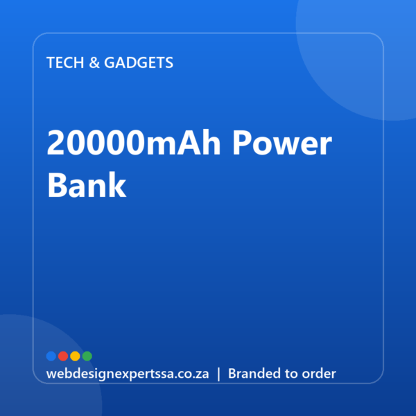 Branded 20000mAh Power Bank — custom branded tech gift with your logo | Web Design Experts SA Branded 20000mAh Power Bank — custom branded tech gift with your logo | Web Design Experts SA