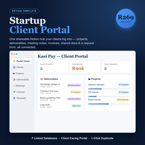 Startup Client Portal — Notion Template | Client Dashboard