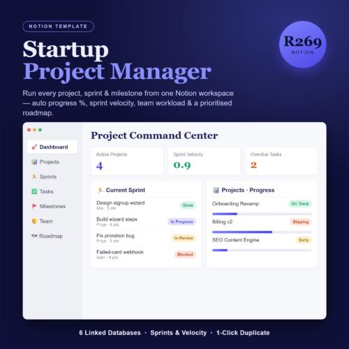 Startup Project Manager Notion Template | Sprint Startup Project Manager Notion Template | Sprint