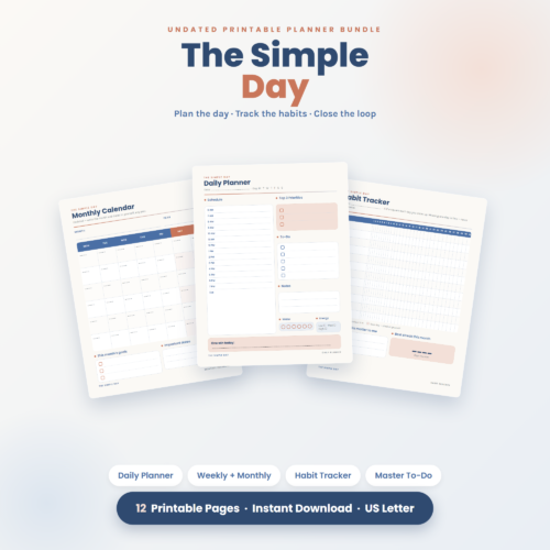 Daily Planner Bundle Printable Undated Productivity Planner Kit — Daily Weekly Monthly
