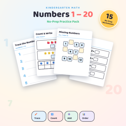 Kindergarten Math Worksheets Numbers 1-20 Kindergarten Math Worksheets Numbers 1-20