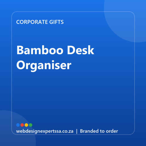 Branded Bamboo Desk Organiser — custom corporate gift with your logo | Web Design Experts SA