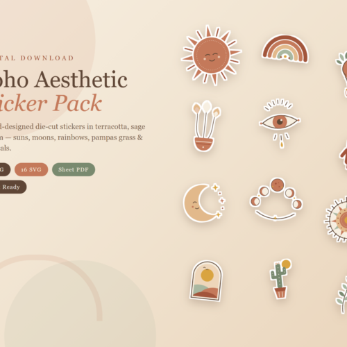 Boho Aesthetic Sticker Pack 16 Die Cut PNG SVG Printable Stickers Terracotta Sage Cricut GoodNotes Digital Download Boho Aesthetic Sticker Pack 16 Die Cut PNG SVG Printable Stickers Terracotta Sage Cricut GoodNotes Digital Download