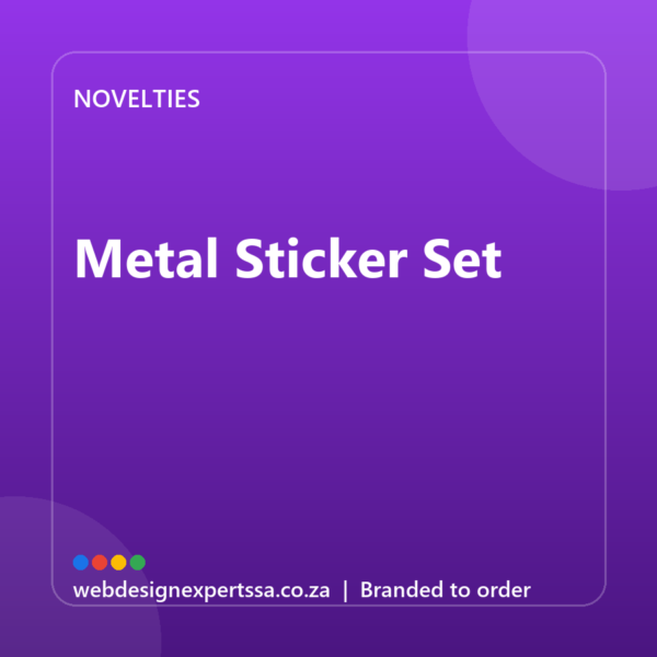 Branded Metal Sticker Set — custom promotional gift with your logo | Web Design Experts SA Branded Metal Sticker Set — custom promotional gift with your logo | Web Design Experts SA